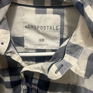 Aeropostale Men's Navy and White Plaid Shirt